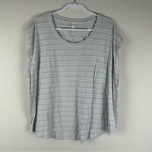 Athleta White Gray Striped Cloudlight Stratus Athleisure Athletic Shirt 2X